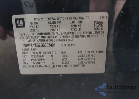 2013 GMC Terrain Denali z USA, uszkodzony, nr VIN 2GKFLYE32D6302491